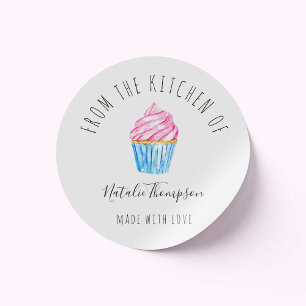 Sticker Rond Cupcake rose de la cuisine de cuisson maison