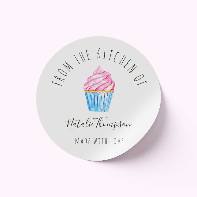 Sticker Rond Cupcake rose de la cuisine de cuisson maison (Créateur téléchargé)