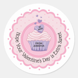 Sticker Rond Cupcake rose de la Saint-Valentin