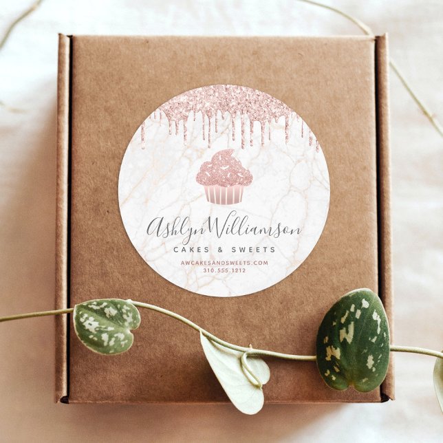 Sticker Rond Cupcake Rose Gold Parties scintillant Drives Marbl (Créateur téléchargé)