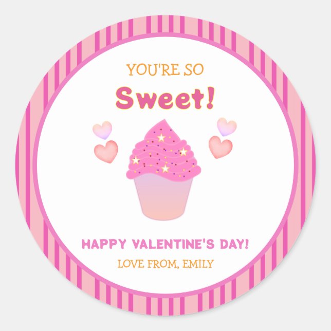 Sticker Rond Cupcake rose mignon Coeurs sucrés Saint-Valentin (Devant)