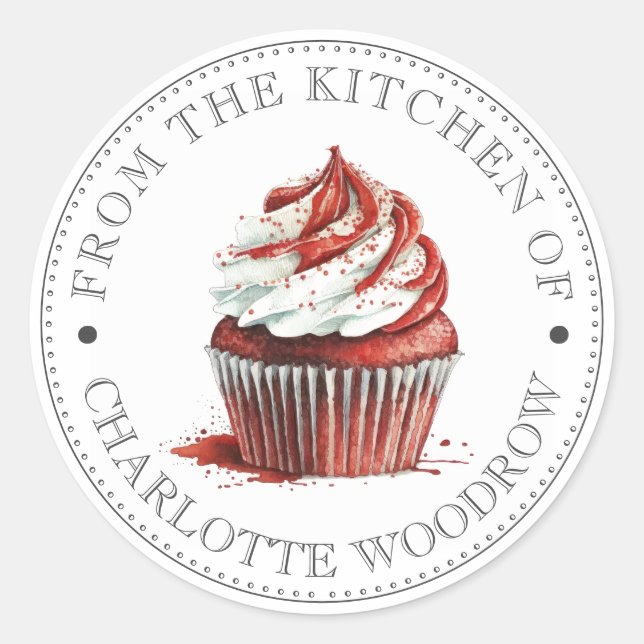 Sticker Rond Cupcake rouge velours givré (Devant)