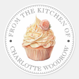 Sticker Rond Cupcake Vanille Rose 