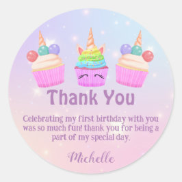 Sticker Rond cupcakes arc-en-ciel merci fille 1er anniversaire 
