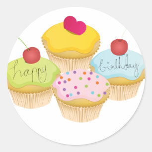 Sticker Rond Cupcakes d'anniversaire