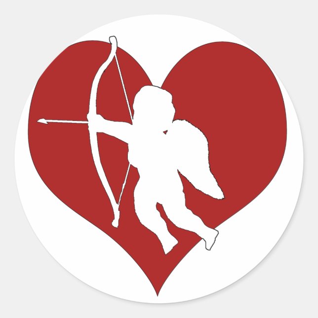 Sticker Rond Cupid dans un coeur (Ajouter votre texte) (Devant)