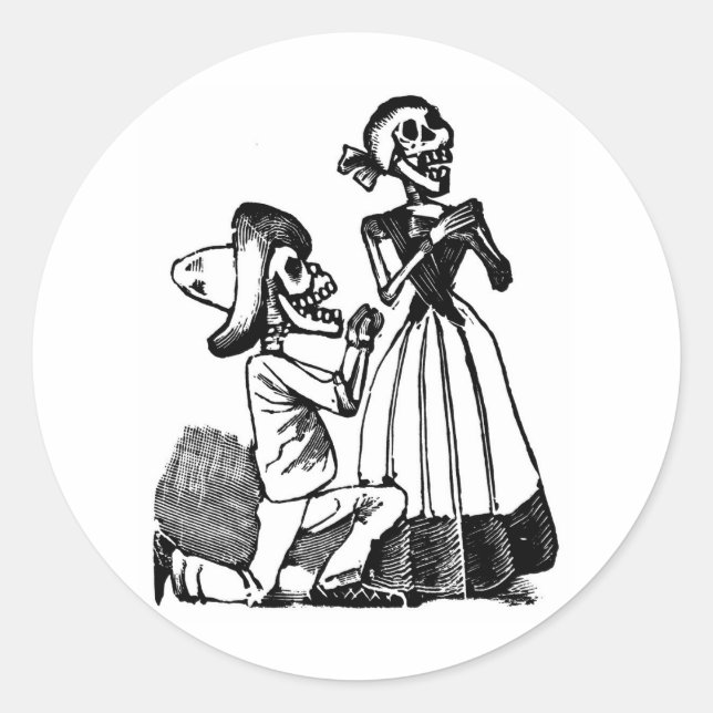 Sticker Rond Cupidon Calavera, Skeleton Lovers c. Années 1900 (Devant)