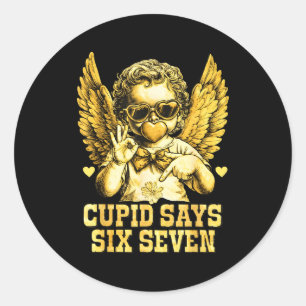 Sticker Rond Cupidon dit six sept drôle de Saint-Valentin 67 Me