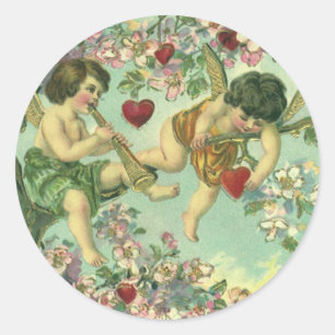Sticker Rond Cupidons de la Saint-Valentin victorienne Arbre cœ
