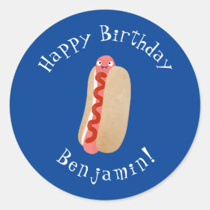 Sticker Rond Curieux hot dog Weiner dessin animé