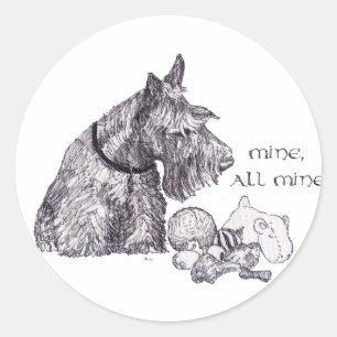 Sticker Rond Curieux Terrier Écossais Mien, tout Mien
