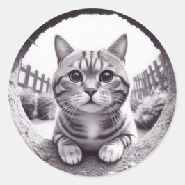 Sticker Rond Curieux tons de gris pour chats