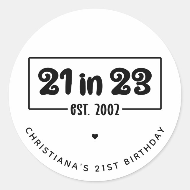 Sticker Rond Custom 21st Birthday Cadeau 21 en 23 Est 2002 (Devant)