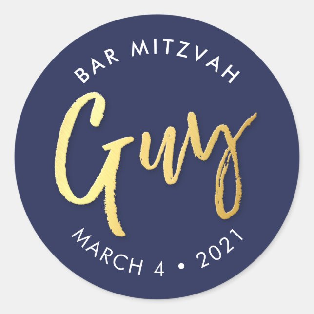 Sticker Rond CUSTOM Bar Mitzvah marine moderne + nom or GUY (Devant)