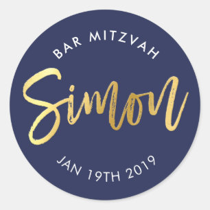 Sticker Rond CUSTOM Bar Mitzvah pour Simon marine + or