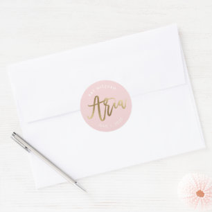 Sticker Rond CUSTOM Bat mitzvah blush or rose nom ARIA