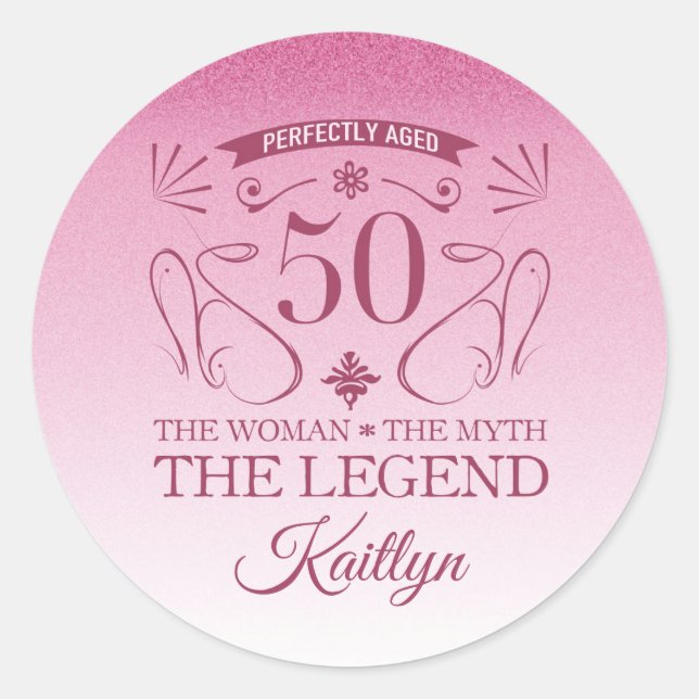 Sticker Rond Custom Cute Happy 50th Birthday (Devant)