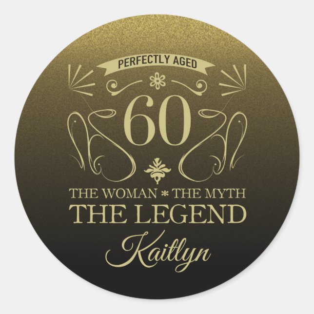 Sticker Rond Custom Cute Happy 60th Birthday (Devant)