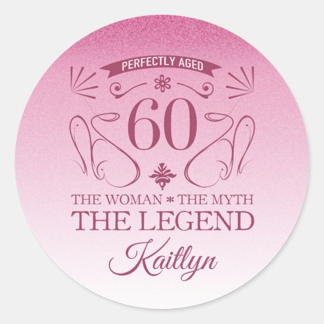 Sticker Rond Custom Cute Happy 60th Birthday (Devant)
