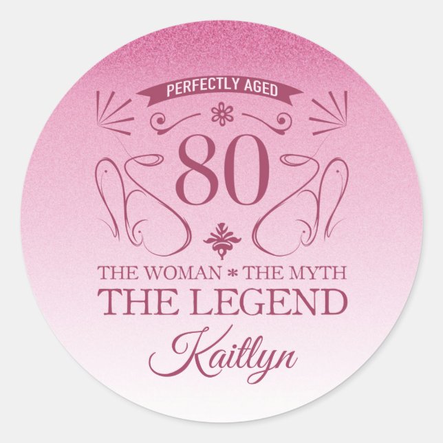 Sticker Rond Custom Cute Happy 80th Birthday (Devant)