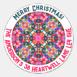 Sticker Rond Custom Joyeux Coloré moderne Adresse de Noël