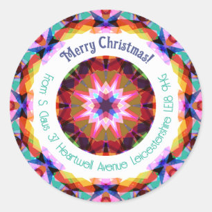 Sticker Rond Custom Modern Purple Joyeux Noël Étoile Adresse