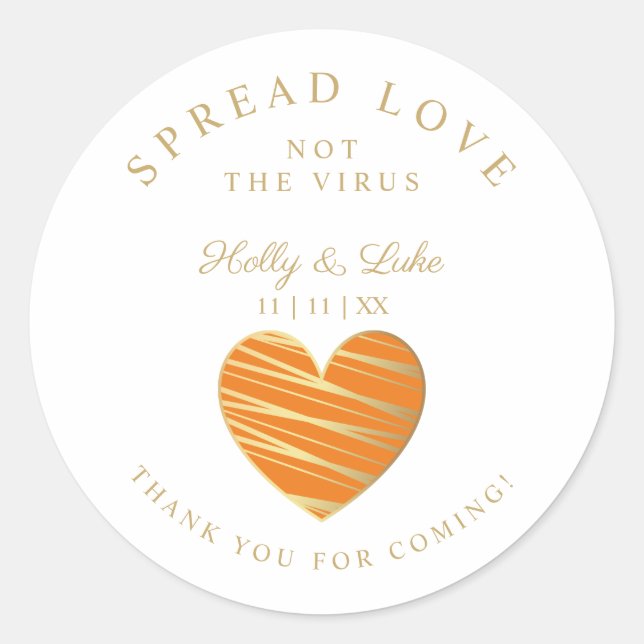 Sticker Rond Custom Orange Heart Wedding Sanitizer Hands (Devant)