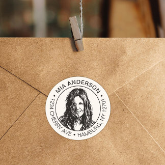 Sticker Rond Custom Photo, Name and Return Address