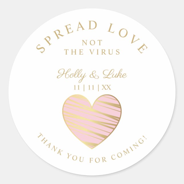 Sticker Rond Custom Pink Heart Wedding Sanitizer Hands Gel (Devant)