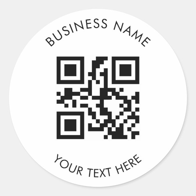 Sticker Rond Custom QR Code Business and Text Promotion White (Devant)