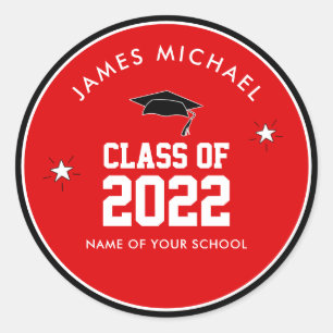 Sticker Rond Custom Red Classe de diplôme d'études secondaires