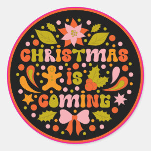 Sticker Rond Custom Retro "Noël arrive" Colorful Fun