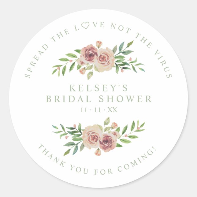 Sticker Rond Custom Sage Garland Wreath Bridal Shower Sanitizer (Devant)