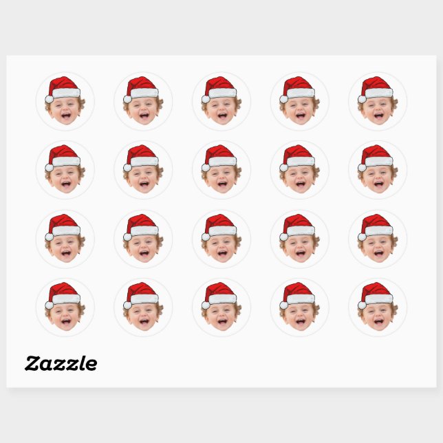 Sticker Rond Custom Santa Hat Stickers, Face Photo Christmas (Feuille)