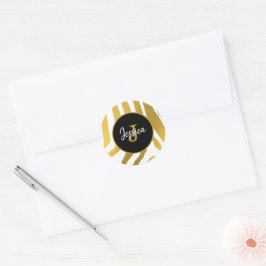 Sticker Rond Customisé Faux Gold Zebra Print Stripes Motif