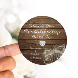 Sticker Rond Customisé Rustic Mason jarres Mariage de Wood Hear