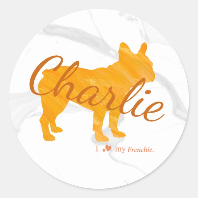 Sticker Rond Customizable French Bulldog Pastel Orange Frenchie (Devant)