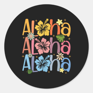 Sticker Rond Cute Aloha Hawaiian Summer Vacances Shaka Hibiscus