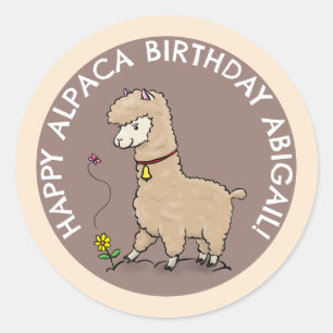 Sticker Rond Cute alpaca avec anniversaire papillon personnalis