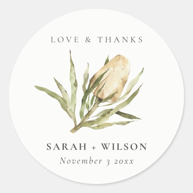 Sticker Rond Cute Amérindienne Banksia Aquarelle Mariage Floral (Devant)