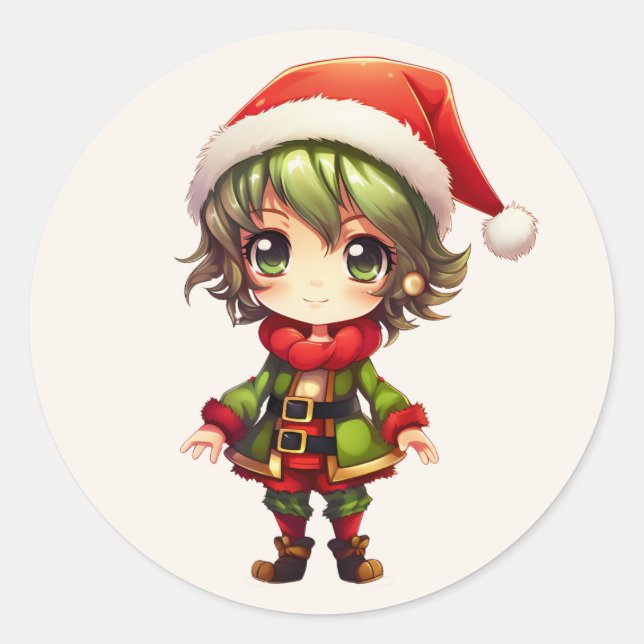 Sticker Rond Cute Anime Elf (Devant)