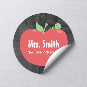 Sticker Rond Cute Apple & Work School Teacher Tutor