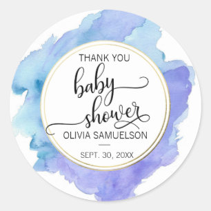 Sticker Rond Cute Aquarelle Bleu Turquoise Baby shower