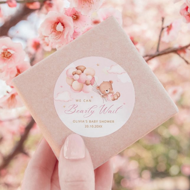 Sticker Rond Cute Aquarelle Boho Teddy Bear Girl Baby shower (Créateur téléchargé)