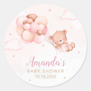 Sticker Rond Cute Aquarelle Boho Teddy Bear Girl baby shower