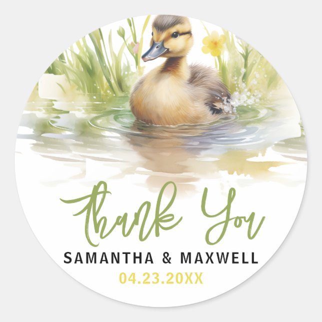 Sticker Rond Cute Aquarelle Canard bébé garçon douche (Devant)