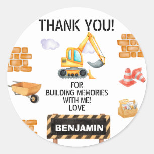 Sticker Rond Cute Aquarelle Construction Anniversaire