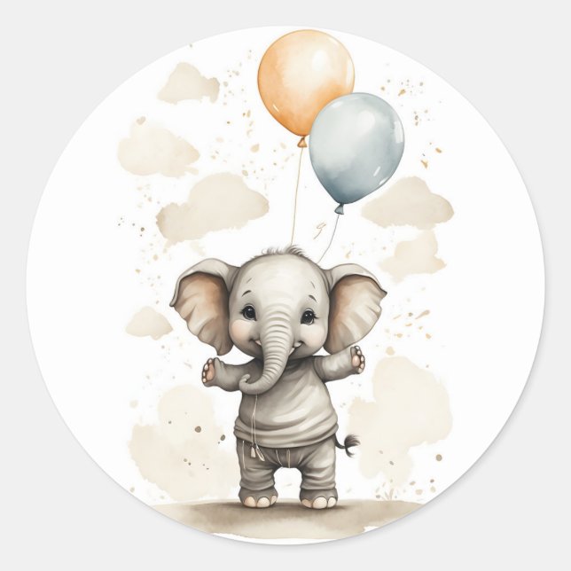 Sticker Rond Cute Aquarelle Elephant Chemise Big Ballons (Devant)