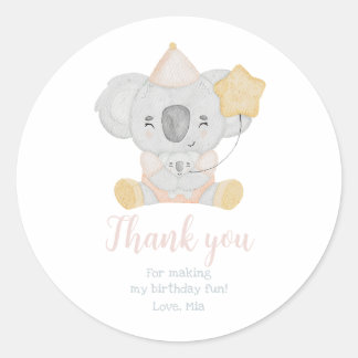 Sticker Rond Cute aquarelle Koala Merci fête d'anniversaire