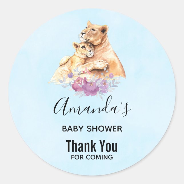 Sticker Rond Cute Aquarelle Mère Lion & Baby shower Cub (Devant)